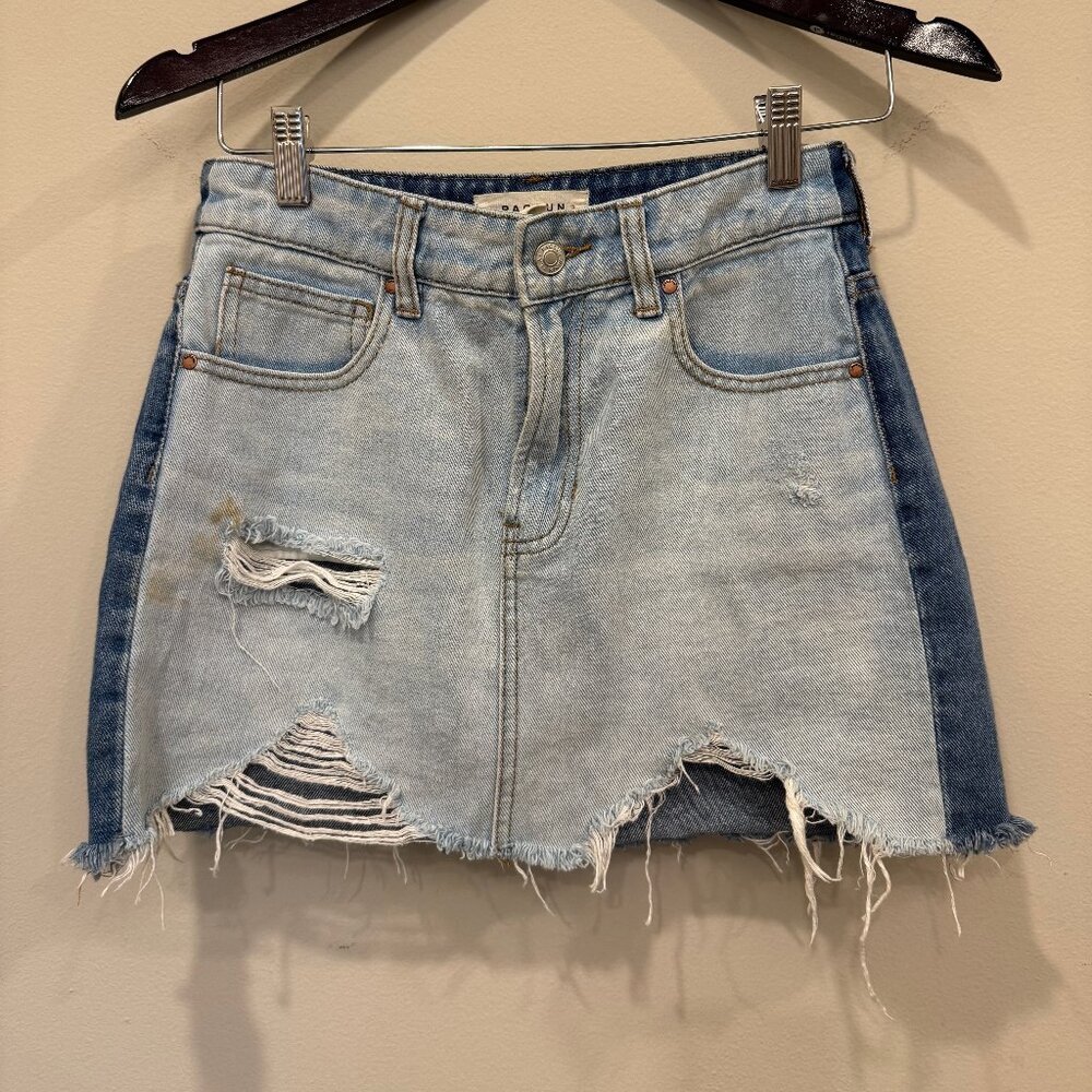 Pacsun Two-Tone Distressed Denim Mini Skirt Raw Hem Size 24